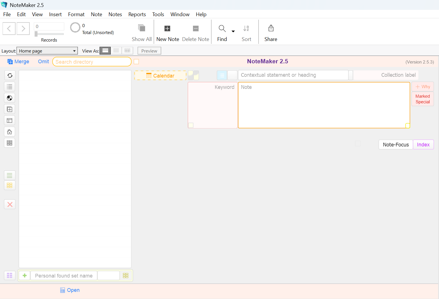Image of uncluttered NoteMaker's home page.